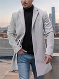 Male's Solid Color Single Breasted Lapel Button Up Mid-Length Coat