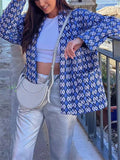Women's Contrast Color Geometry Print Long Sleeve Cardigan Coat