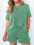 Women's 2pcs Casual Solid Color Round Neck Short Sleeve Top & Pants Set