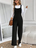 Women's Pit Stripe Knitted Sleeveless Loose Fit Stretchy Overalls Jumpsuit