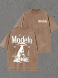 Unisex Modelo Vintage Acid Wash UFO Cowboy Graphic T Shirts
