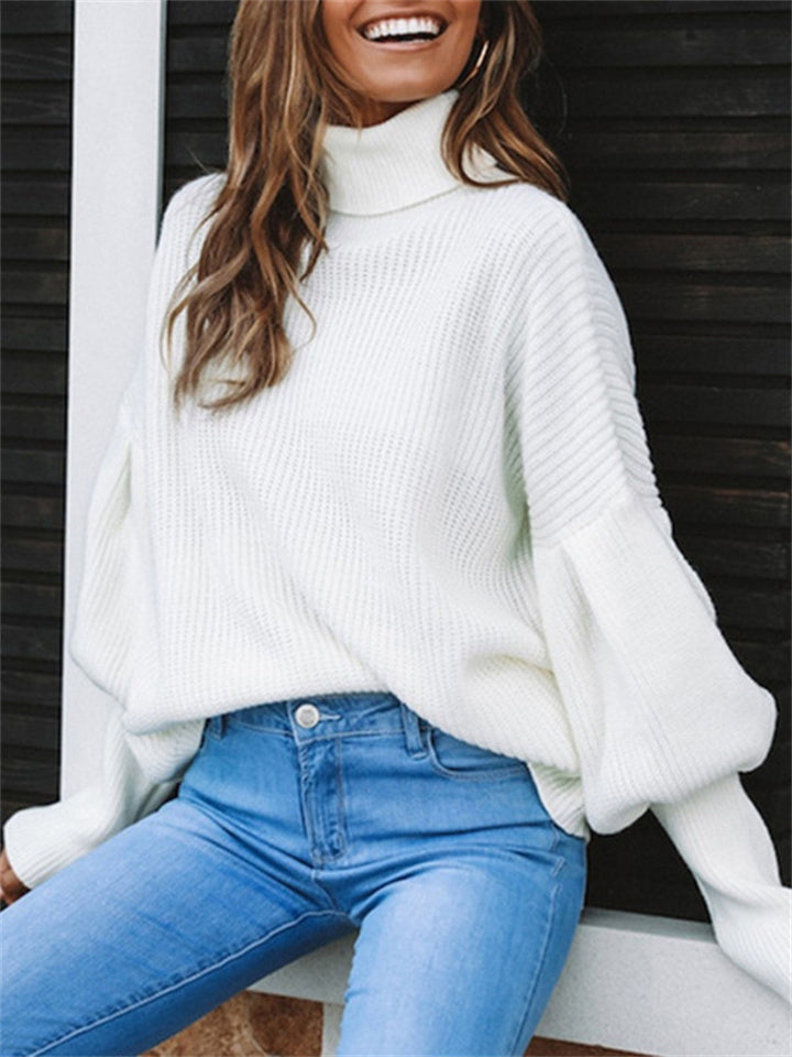 Elegant Knitted Solid Color Sweater