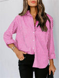 Women's Casual Stripe Long Sleeve Button Up Blouse