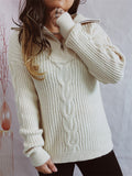 Women's Solid Color Crochet Zip Up Pullover Lapel Sweater