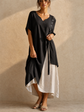 Country Style V Neck Short Sleeve Irregular Hem Dress for Women