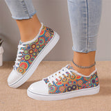 Lady Floral Skull Round Toe Low-cut Canvas Shoes