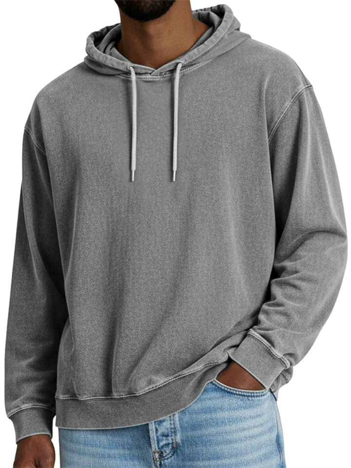 Men's Casual Solid Color Distressed Long Sleeved Hoodie