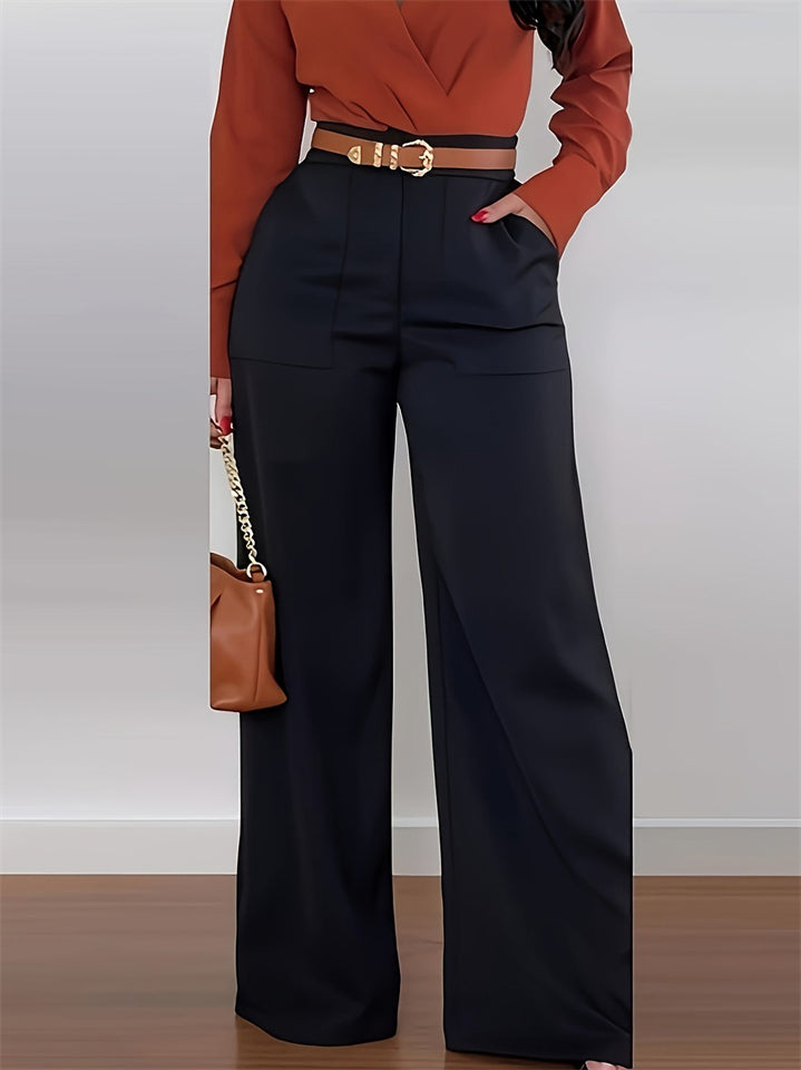 Women's High Waist Wide Leg Flared Pants with Pockets