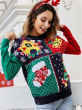 Women's Cute Christmas Elements Patchwork Jacquard Contrast Color Pullover Sweaters