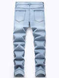 Comfortable Ripped Slim-fit Light Blue Jeans for Men
