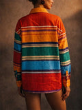 Women Colorful Striped Button Down Long Sleeve Blouses