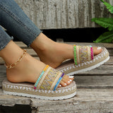 Women's Ethnic Style Thick Sole Woven Holiday Slippers