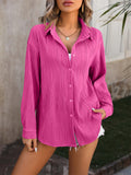 Female Wave Texture Stylish Turn-down Collar Blouses