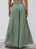 Summer Women's Holiday Style Print Tie-waist Wide Leg Pants