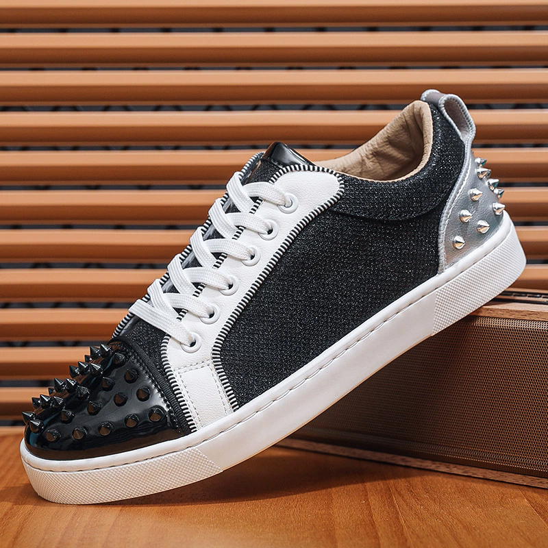 Men's Casual Korean Style Trendy Rivet Patchwork Lace Up Flats Shoes