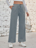 Women's Casual Stripe Drawstring Flared Pants