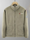Men's Retro Fleeced Thicken Solid Color Zip Up Casual Stand Collar Coat