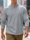 Men's Autumn Casual Long Sleeve Waffle Weave Zip Neck Top