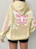 Women's Loose Be Yourself Butterflies Printed  Long Sleeve Hoodie