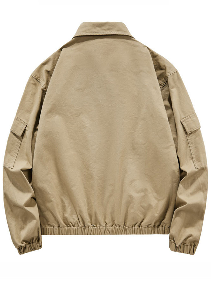 Men's Retro Casual Cotton Solid Color Pockets Cargo Jacket Coat