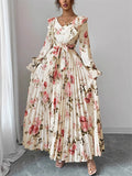Eelgant Spring Summer Floral Print Ruffled Sleeve Maxi Dress for Women