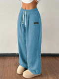 Women's Elastic Waist Drawstring Wide Leg Corduroy Pants With Patch