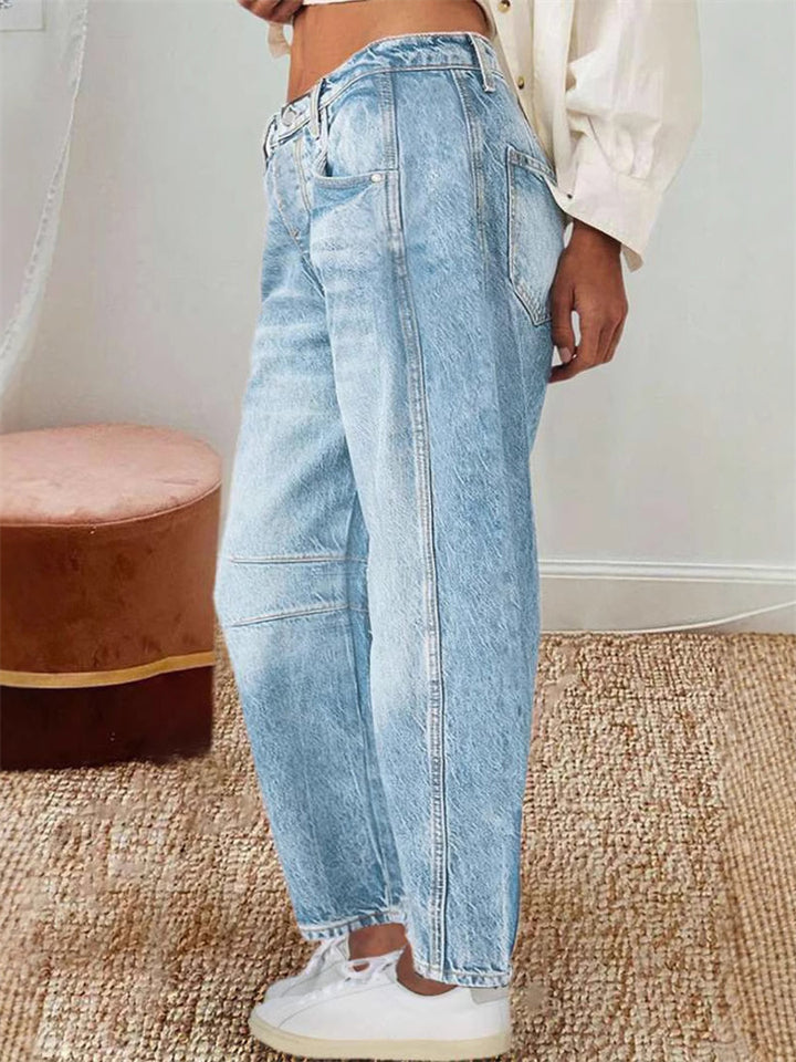 Women's Street Retro Solid Color Scimitar Loose Denim Pants