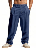 Men's Summer Casual Linen Solid Color Drawstring Wide Leg Trousers