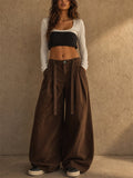 Women High Waist Pleated Baggy Wide Leg Casual Office Pants