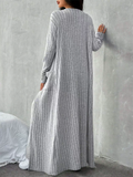 Women's Casual Home Comfy Gray Striped Knitted 3-Piece Set