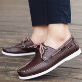 Male's Trendy Faux Leather Contrast Color Lace Up Flats Boat Shoes