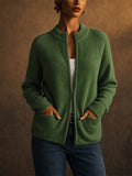 Women Full Zip Ribbed Knit Sweater Jacket with Pockets