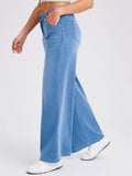 Womens High Waisted Wide Leg Jeans Whisker Denim Pants