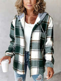 Women's Casual Spring Plaid Hoodie Cardigan with Pockets