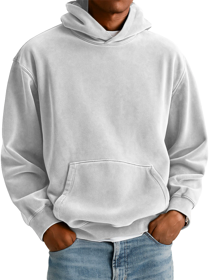 Men's Winter Thicken Solid Color Kangaroo Pocket Hooded Sweatshirts