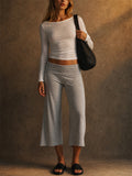 Women Foldover Waist Wide Leg Lounge Capri Yoga Pants