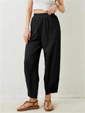 Women's Casual High Waist Wide Leg Loose Fit Pockets Corduroy Pants