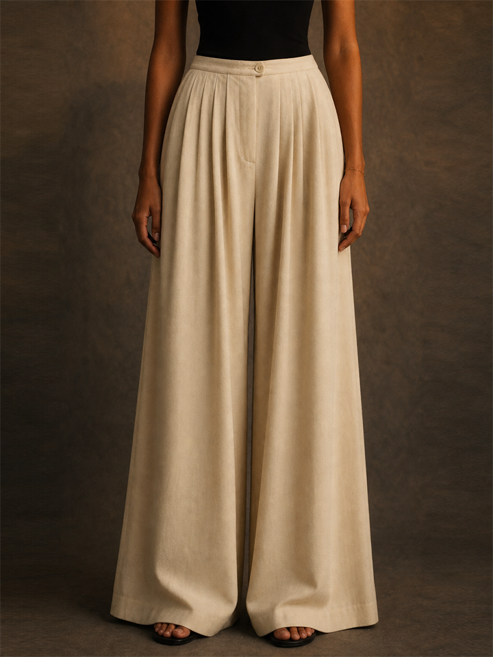 Women Elegant High Waist Wide Leg Pleated Palazzo Trousers