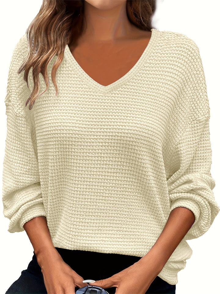 Women's Plus Size Autumn Waffle Pattern Plaid V Neck Long Sleeve Shirts