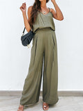 Summer Holiday Style Solid Color Strap Top & Pants Set for Women
