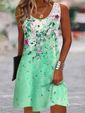 Women's Summer Round Neck Floral Printed Sleeveless Tank Dress
