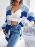 Women's Contrast Color Striped Long Sleeve Open Front Knit Cardigan Sweaters