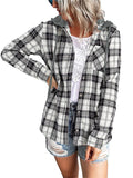 Casual Plaid Button Up All Match Hoodies for Women