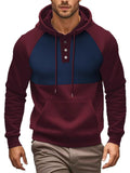 Men's Autumn Fleece Lined Pullover Pockets Block Color Hoodie