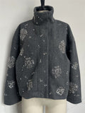 Vintage Stand Collar Single Breasted Snowflake Pattern Winter Coat for Women