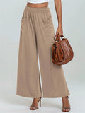 Women's Pockets Elastic Hight Waist Wide Leg Pants
