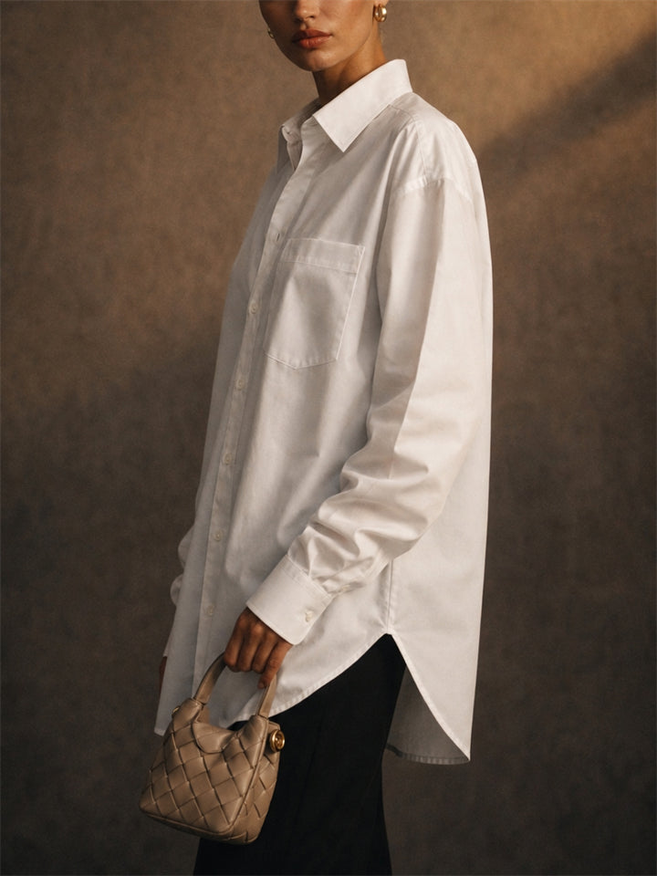 Womens Oversized White Button Down Cotton Boyfriend Blouse