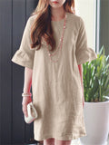 Leisure Round Neck Bell Sleeve Mini Dress for Women