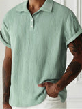Men's Summer Hollow Argyle and Vertical Stripe Short Sleeve Polo Shirt‌s