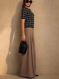 Womens Vintage High Waist Wide Leg Pleated Office Work Dress Pants
